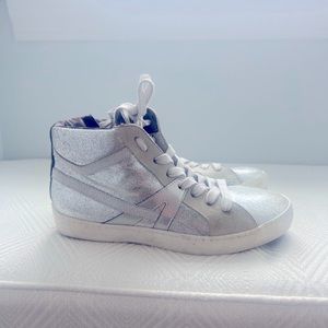 Meline Women’s Italian High Top Lace Up Stylish Sneakers Leather Upper Silver